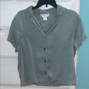 Short Sleeve Olive Green Button Down Shirt